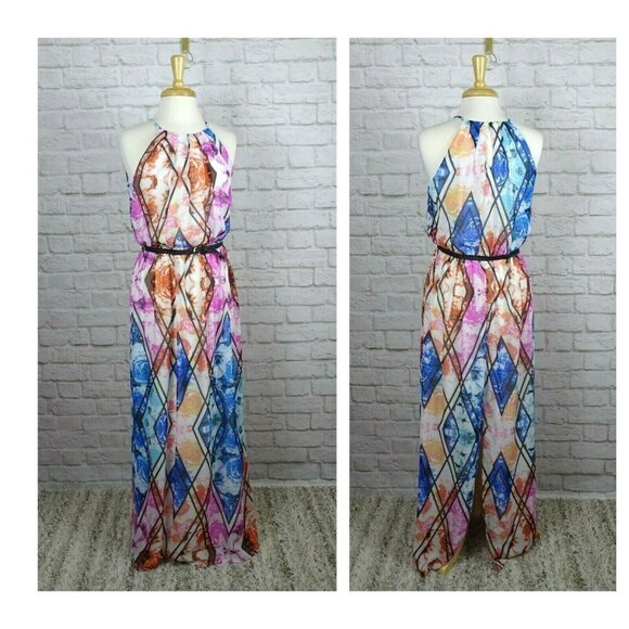 NWT LILY ROSE Dress Maxi Halter Long Floral Belted S - Picture 2 of 12